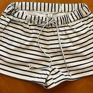 J. Crew Navy & Cream Striped Linen Cotton Blend Drawstring Waist Shorts